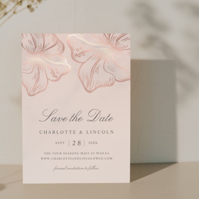 Elegant Rose Gold Hibiscus Flower Wedding Save The Date (Creator Uploaded)