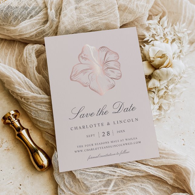 Elegant Rose Gold Hibiscus Flower Wedding Save The Date (Creator Uploaded)