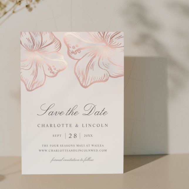 Elegant Rose Gold Hibiscus Flower Wedding Save The Date (Creator Uploaded)