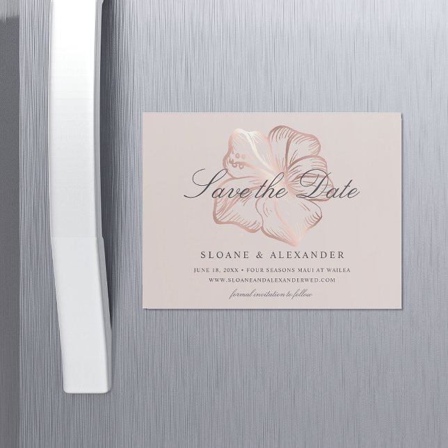 Elegant Rose Gold Hibiscus Wedding Save the Date Magnetic Invitation (Creator Uploaded)