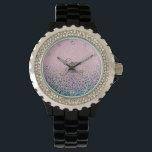 Elegant Rose Gold Iridescent Glitter Leopard Print Watch<br><div class="desc">A trendy, girly rose gold and iridescent faux glitter Ombre and Black leopard print pretty pattern, black, silver gray, blush pink, rose gold, teal, mint green, peacock blue, green, gold and white holographic blending colors, gradient, leopard, cheetah cat animal print pattern, glamorous black leopard animal print, unique vibrant fashion colors,...</div>