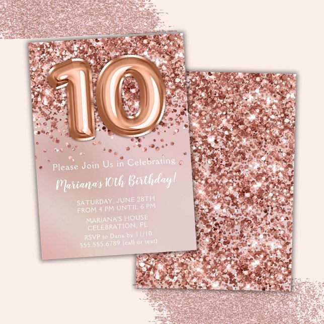 Elegant Rose Gold Kids Girl 10th Birthday Party Invitation (Creator Uploaded)