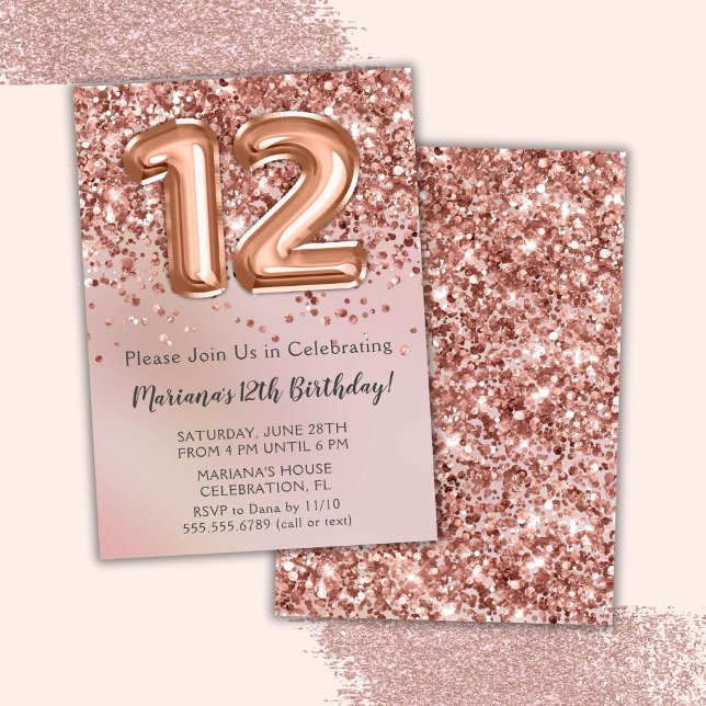 Elegant Rose Gold Kids Girl 12th Birthday Party In Invitation (Creator Uploaded)