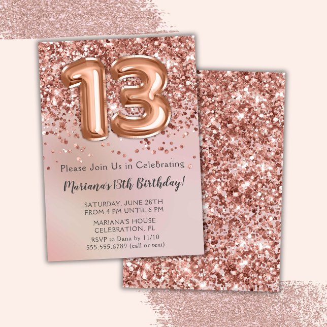 Elegant Rose Gold Kids Girl 13th Birthday Party In Invitation (Creator Uploaded)