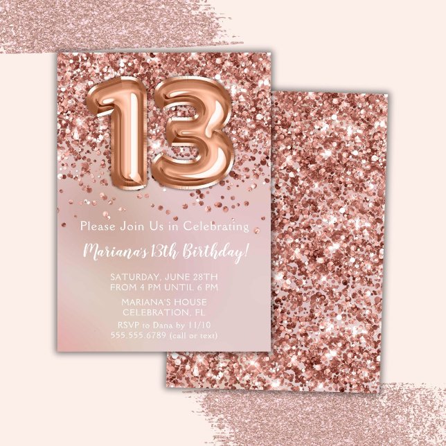 Elegant Rose Gold Kids Girl 13th Birthday Party Invitation (Creator Uploaded)