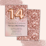 Elegant Rose Gold Kids Girl 14th Birthday Party In Invitation<br><div class="desc">Elegant rose gold birthday party invitation for a 14 year old girl with elegant script writing in black font and fun foil balloons.</div>