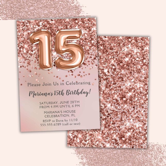 Elegant Rose Gold Kids Girl 15th Birthday Party In Invitation (Creator Uploaded)