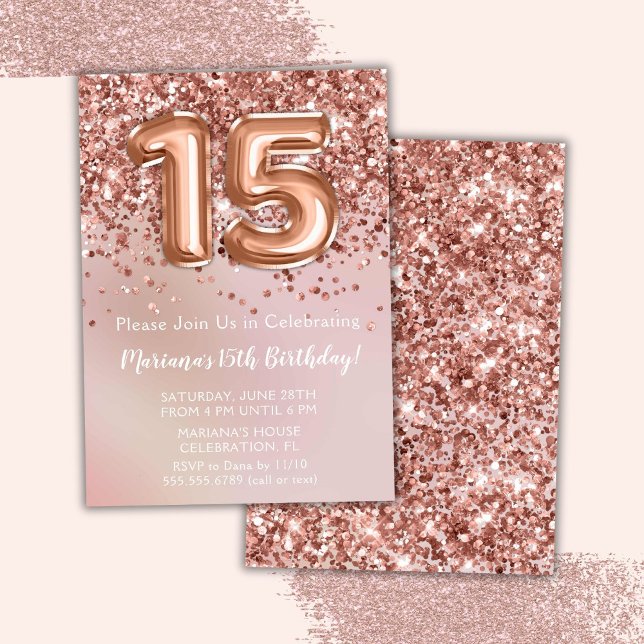 Elegant Rose Gold Kids Girl 15th Birthday Party Invitation (Creator Uploaded)
