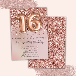 Elegant Rose Gold Kids Girl 16th Birthday Party Invitation