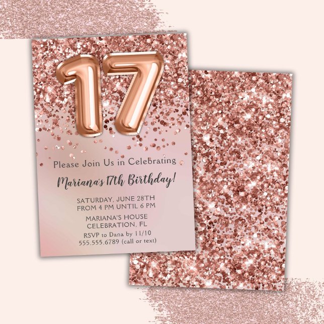 Elegant Rose Gold Kids Girl 17th Birthday Party In Invitation (Creator Uploaded)