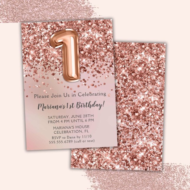 Elegant Rose Gold Kids Girl 1st  Birthday Party In Invitation (Creator Uploaded)
