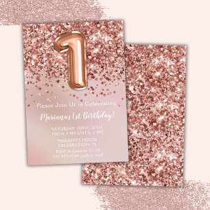 Elegant Rose Gold Kids Girl 1st  Birthday Party Invitation