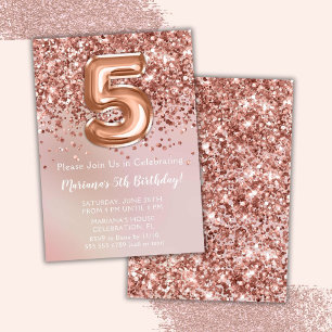 Elegant Rose Gold Kids Girl 5th Birthday Party Invitation