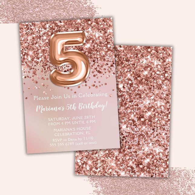 Elegant Rose Gold Kids Girl 5th Birthday Party Invitation (Creator Uploaded)