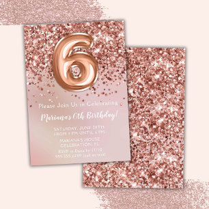 Elegant Rose Gold Kids Girl 6th Birthday Party Invitation