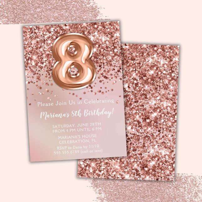 Elegant Rose Gold Kids Girl 8th Birthday Party Invitation (Creator Uploaded)