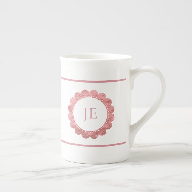 Elegant Rose Gold Lace Personalised Monogram Bone China Mug (Right)