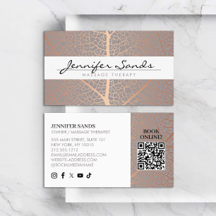 Elegant Rose Gold Leaf Tree Pattern QR Code Business Card