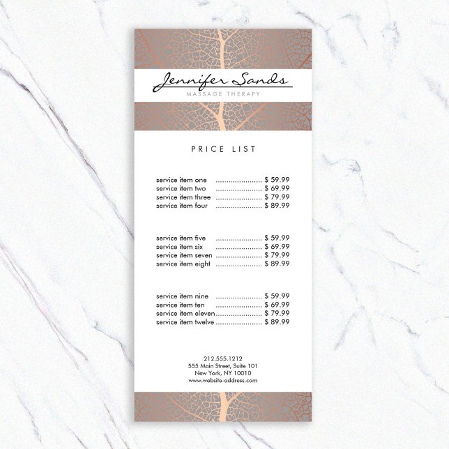 Elegant Rose Gold Leaf Tree Pattern Rack Card (Creator Uploaded)