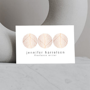 Elegant Rose Gold Leaf Trio Logo on White Business Card
