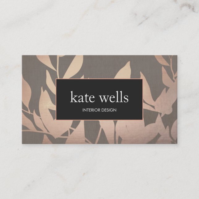 Elegant Rose Gold Leaves Modern Interior Designer Business Card (Front)