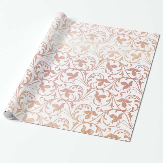 Elegant Rose Gold Leaves & Swirls Wrapping Paper (Unrolled)