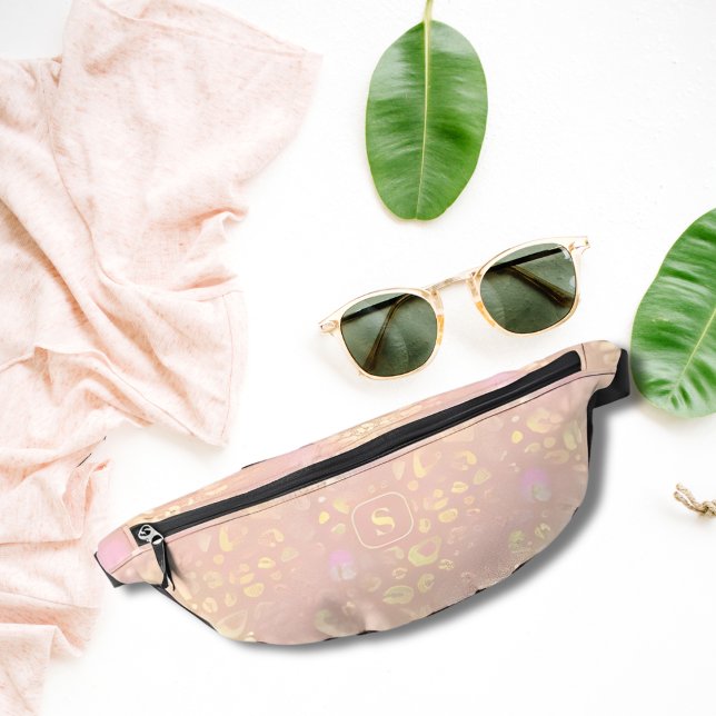 Elegant Rose Gold Lemon Chiffon Leopard Print Cool Bum Bags (Creator Uploaded)