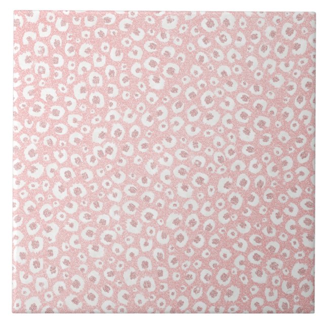 Elegant Rose Gold Leopard Print White Pattern Ceramic Tile (Front)