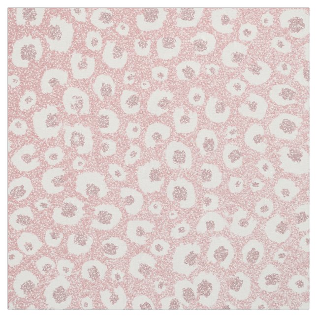Elegant Rose Gold Leopard Print White Pattern Fabric (Swatch)