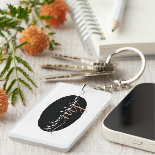 Elegant Rose Gold lettering on Black Key Ring