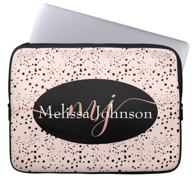 Elegant Rose Gold lettering on Black    Laptop Sle Sleeve (Front)