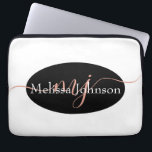 Elegant Rose Gold lettering on Black    Laptop Sleeve<br><div class="desc">Elegant rose gold lettering on black,  edit initials (between blocks)and name</div>