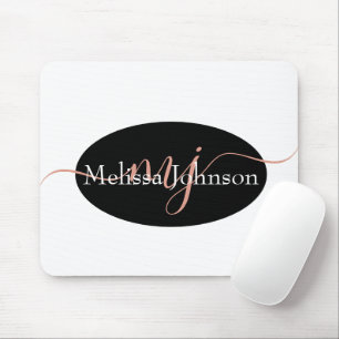Elegant Rose Gold lettering on Black Mouse Pad