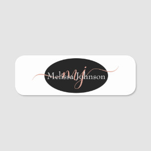 Elegant Rose Gold lettering on Black    Name Tag
