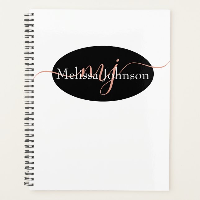 Elegant Rose Gold lettering on Black    Planner (Front)