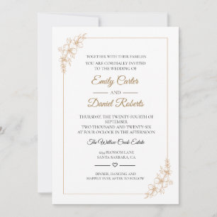Elegant Rose Gold Line Art Floral Wedding  Invitation