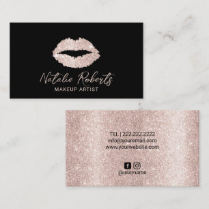 Elegant Rose Gold Lips Beauty Salon Makeup Artist Business Card