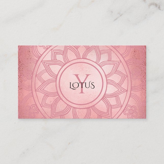 Elegant Rose Gold  Lotus Mandala Yoga Business Card (Front)
