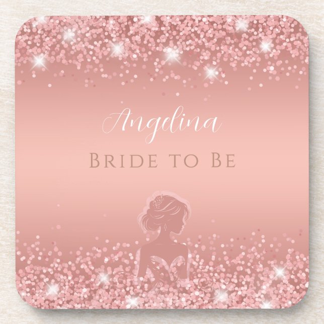 Elegant Rose Gold Luxe Shimmer Bridal Shower  Coaster (Front)