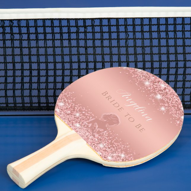 Elegant Rose Gold Luxe Shimmer Bridal Shower Ping Pong Paddle (Insitu)