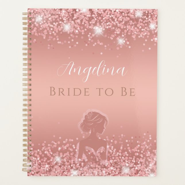 Elegant Rose Gold Luxe Shimmer Bridal Shower  Planner (Front)