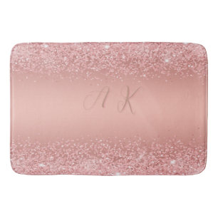 Elegant Rose Gold Luxe Shimmer Monogram Bath Mat