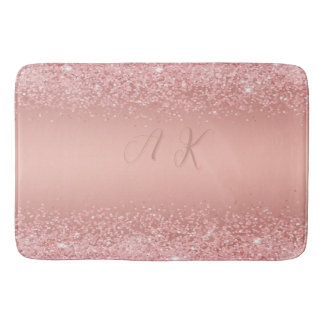 Elegant Rose Gold Luxe Shimmer Monogram Bath Mat