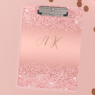 Elegant Rose Gold Luxe Shimmer Monogram Clipboard