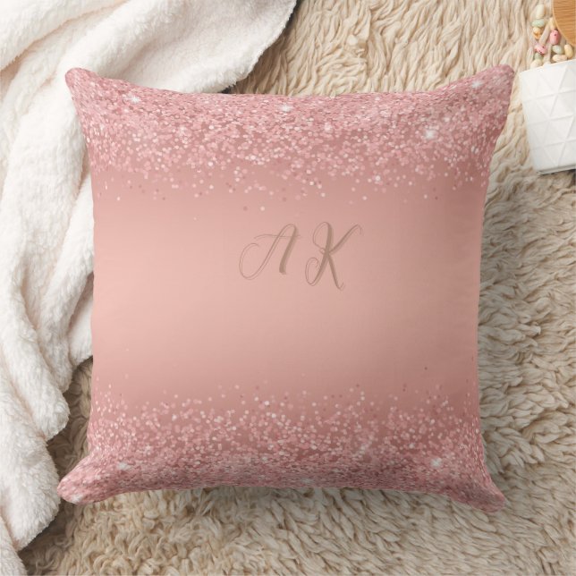 Elegant Rose Gold Luxe Shimmer Monogram  Cushion (Blanket)