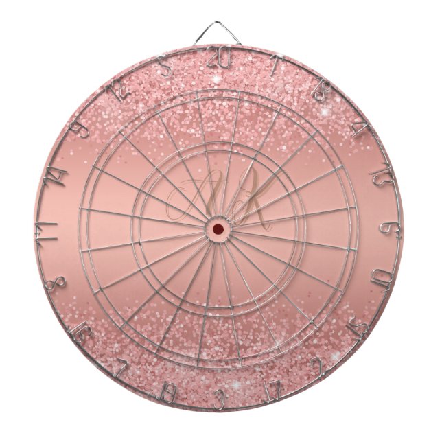 Elegant Rose Gold Luxe Shimmer Monogram Dartboard (Front)