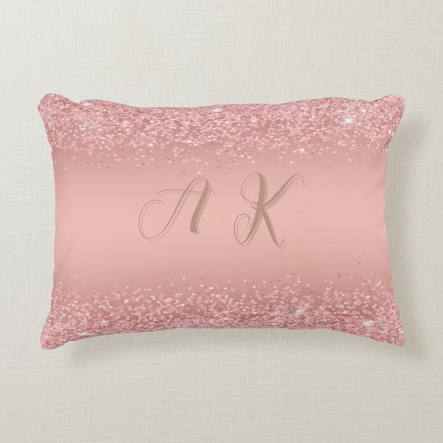 Elegant Rose Gold Luxe Shimmer Monogram  Decorative Cushion (Front)