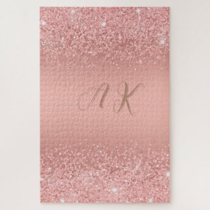 Elegant Rose Gold Luxe Shimmer Monogram Jigsaw Puzzle