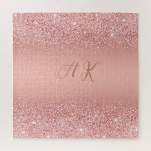 Elegant Rose Gold Luxe Shimmer Monogram Jigsaw Puzzle