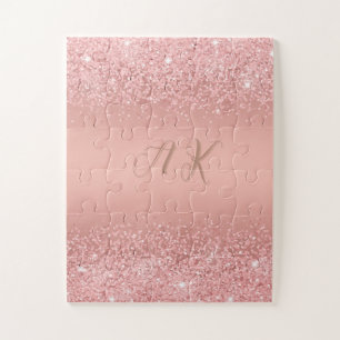 Elegant Rose Gold Luxe Shimmer Monogram Jigsaw Puzzle
